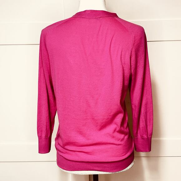 Trina Turk Cotton Knit Cardigan Sweater Women’s Sz L Gold‎ Metal Buttons Pink - Picture 2 of 8